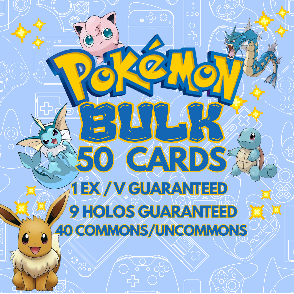 Pokémon BULK — 50 Cards | 1 EX/V + 9 Holos Guaranteed!